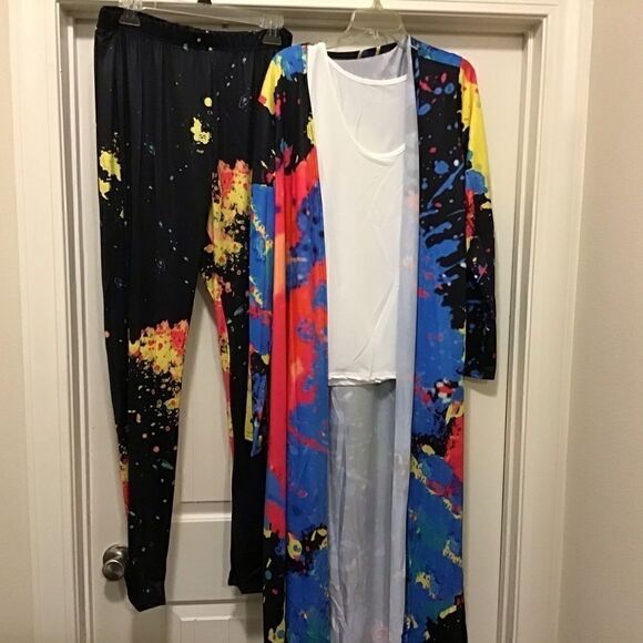 Plus Sz Printed Tank Top+Long Cloak+Pants 3pc Set - Picture 4 of 13